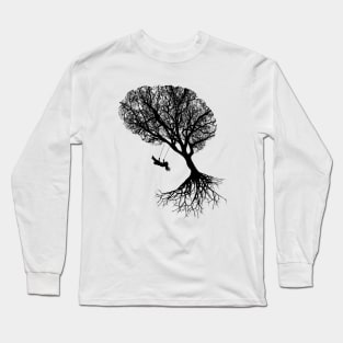 brain art, brain silouette with swing, tree branches shape of a brain Long Sleeve T-Shirt